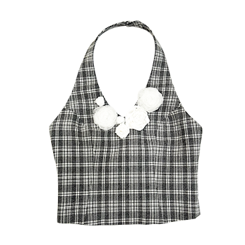 hand crafted rose check halterneck top