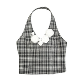 hand crafted rose check halterneck top