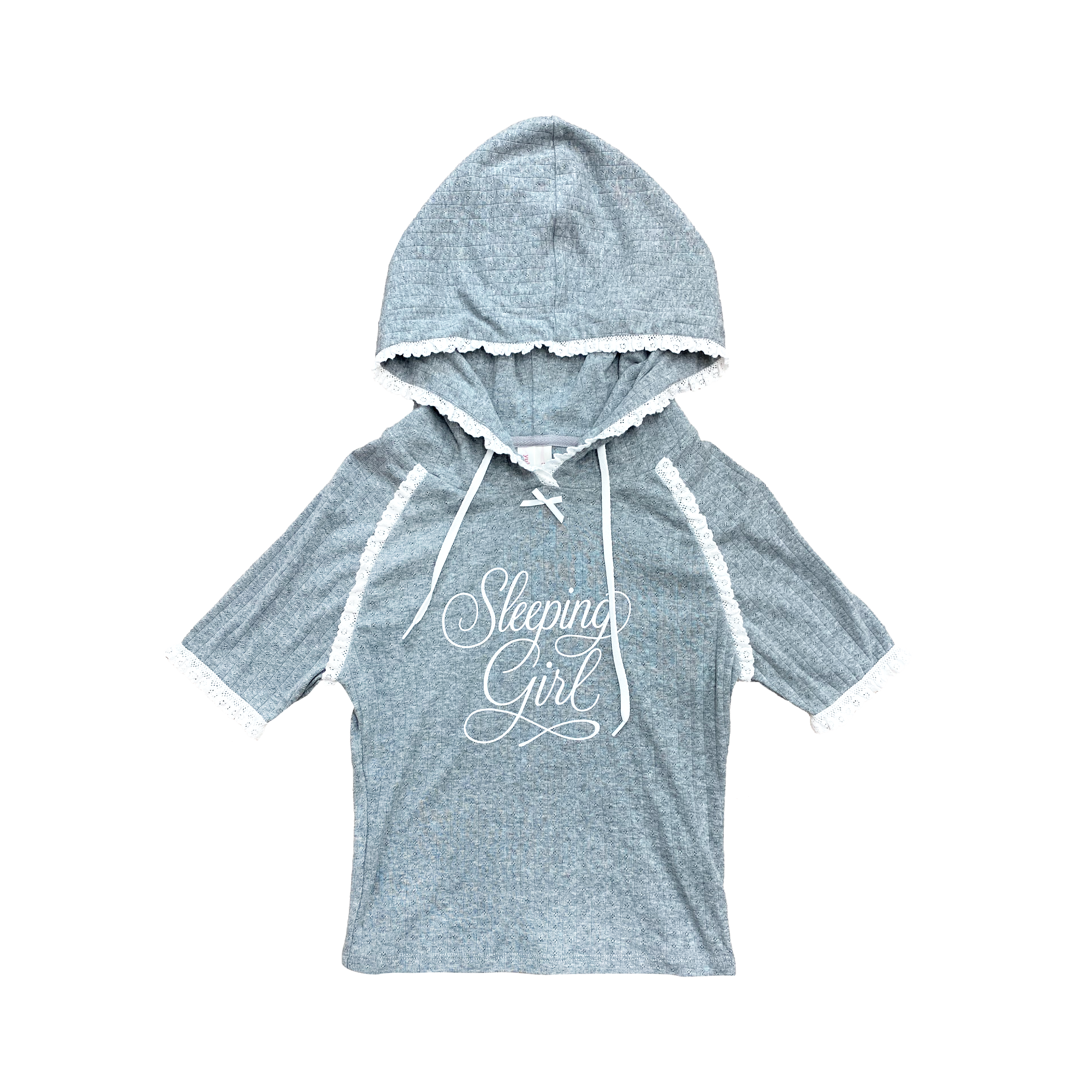 sleeping girl pointelle lace trim hoodie