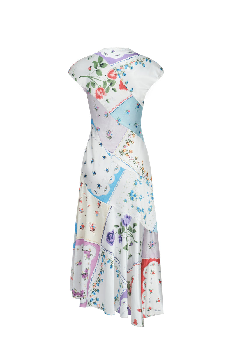 handkerchief printed satin dress