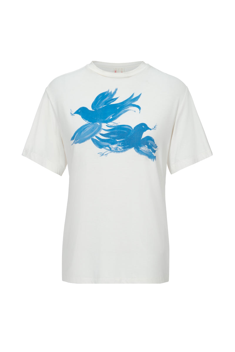 recycled blue pigeon printed top
