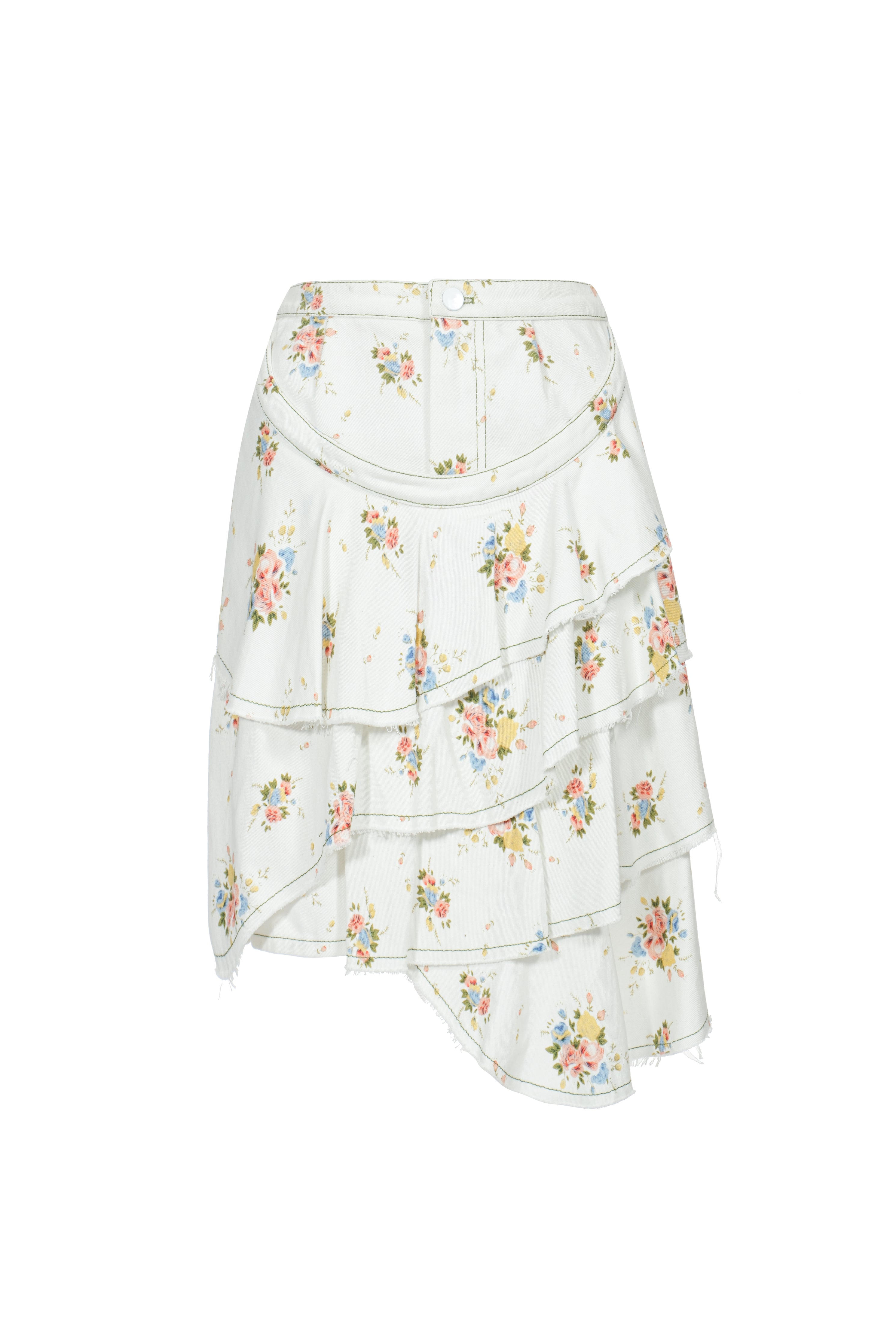 floral tiered denim skirt