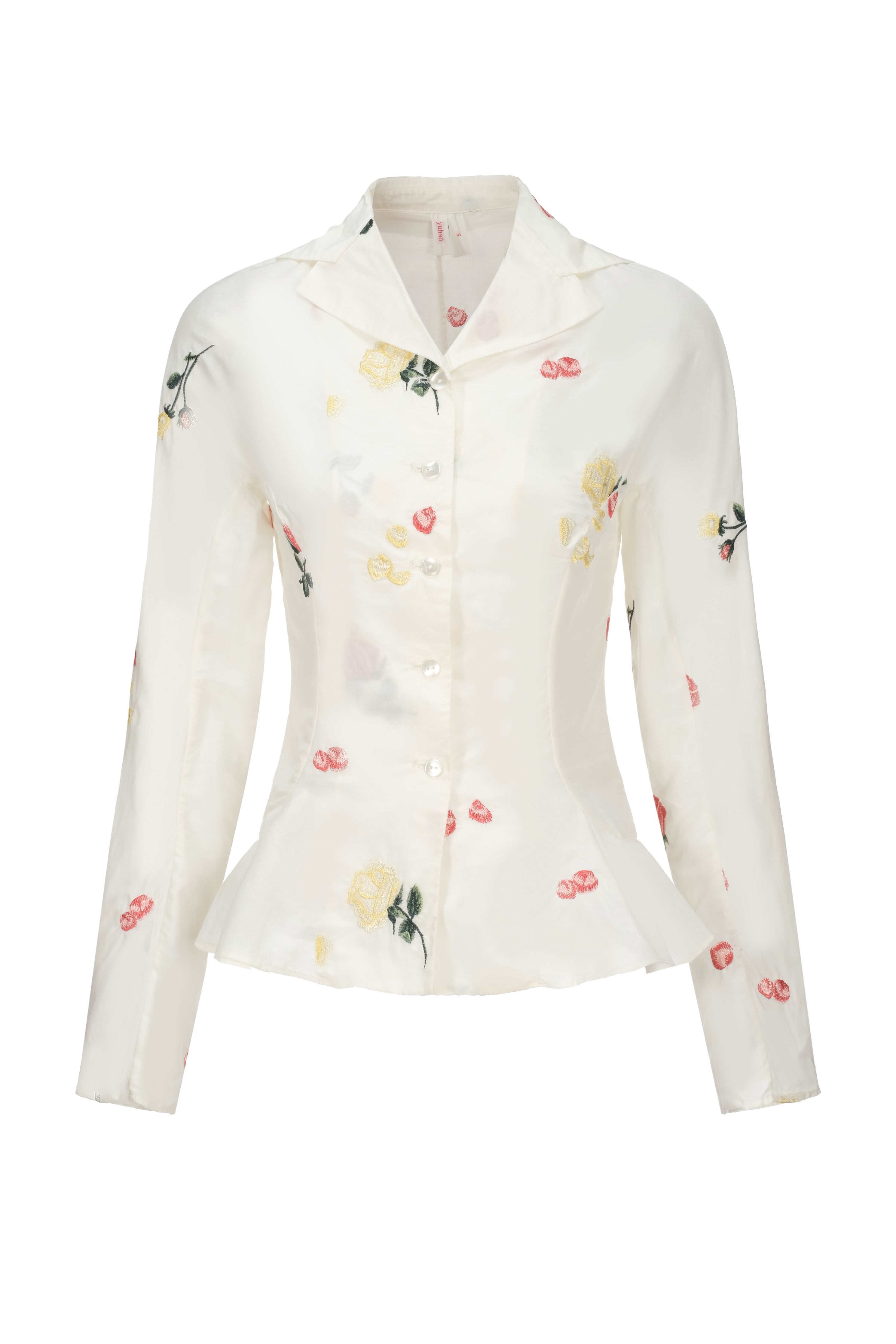 embroidered rose silk cotton shirt