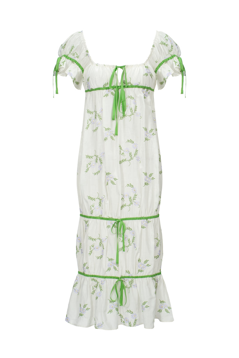 embroidered silk cotton drawstring dress