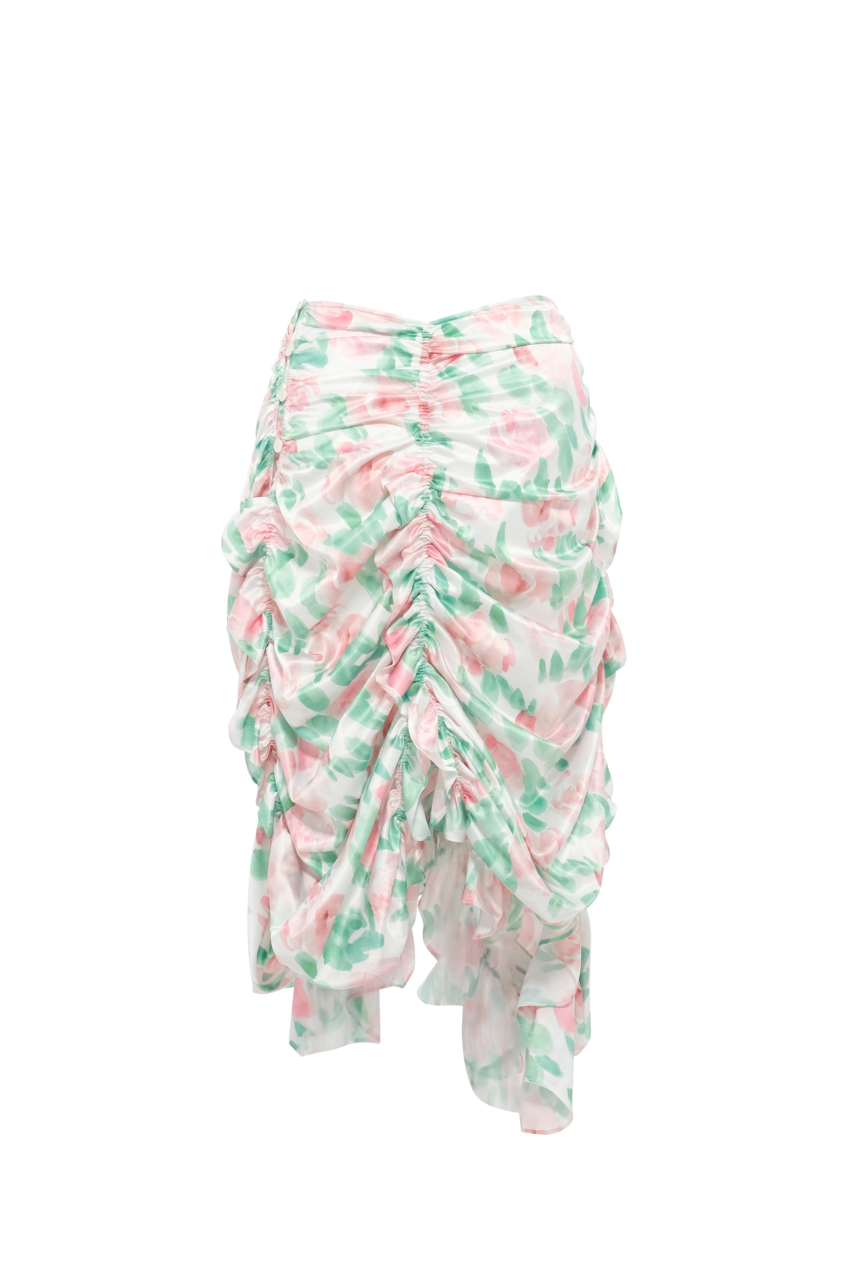 pink rose printed satin skirt