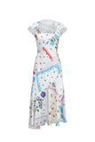 handkerchief printed satin dress