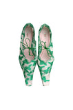 green floral chiffon flats