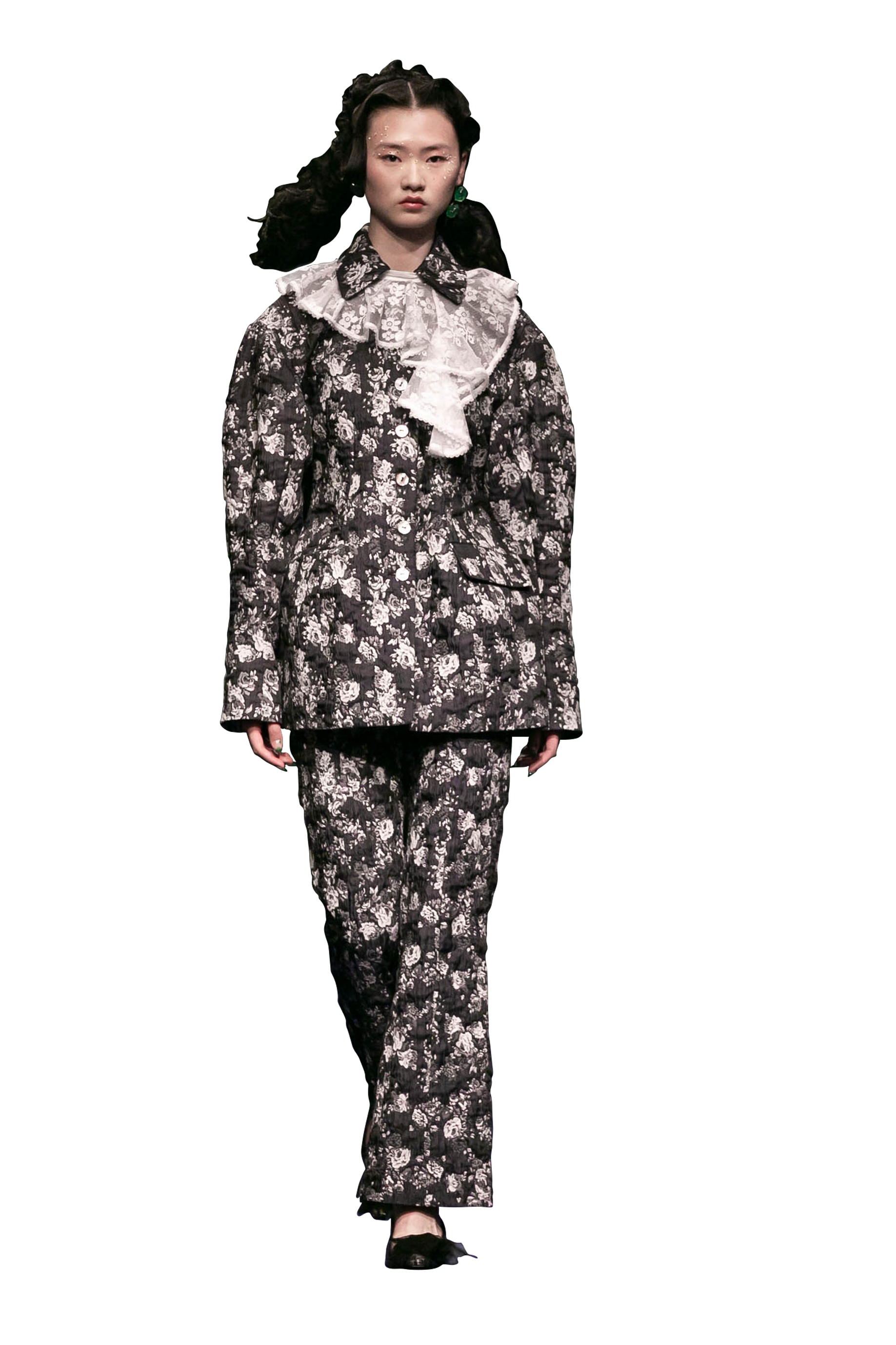 textured floral jacquard coat