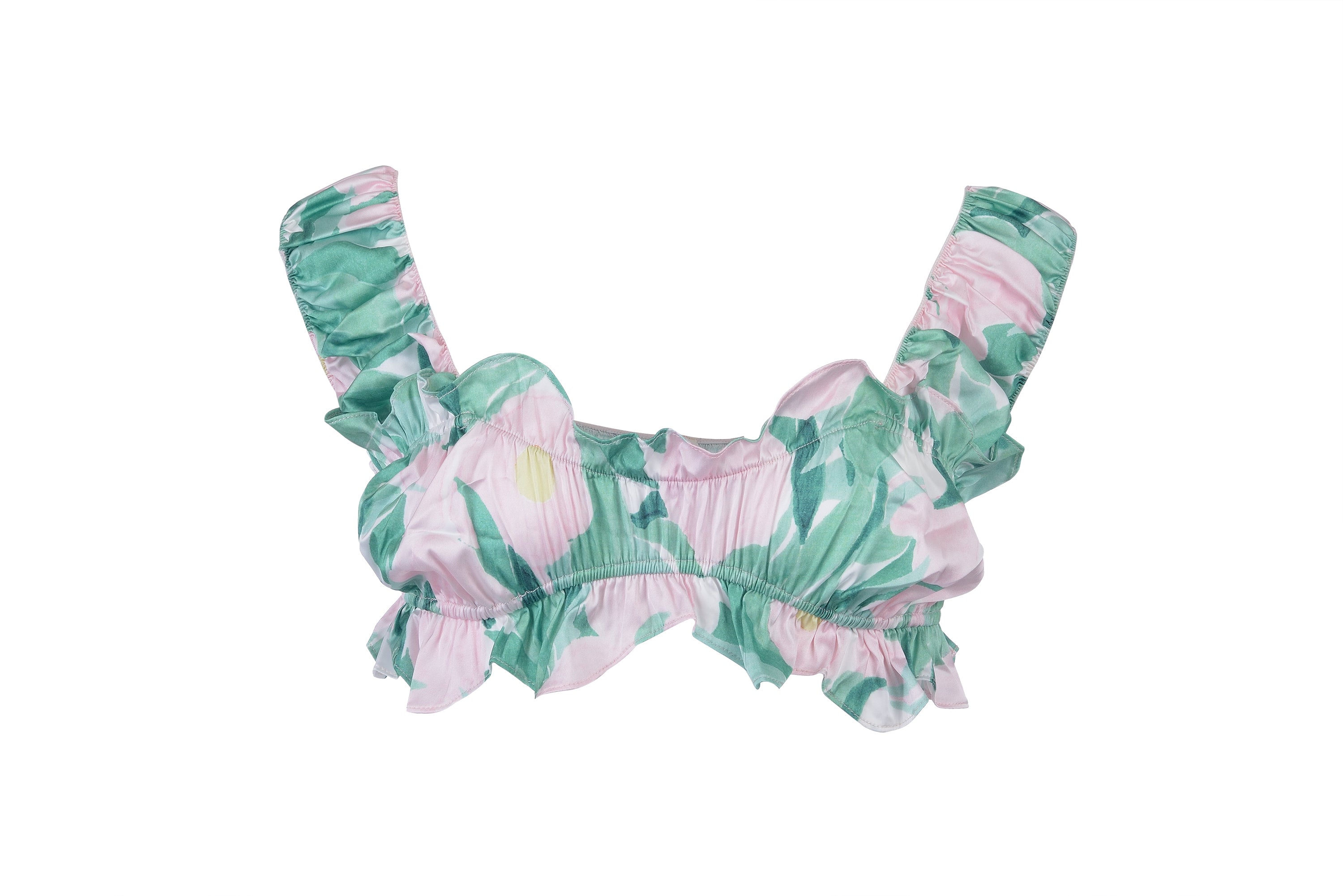 floral ruffled satin bustier