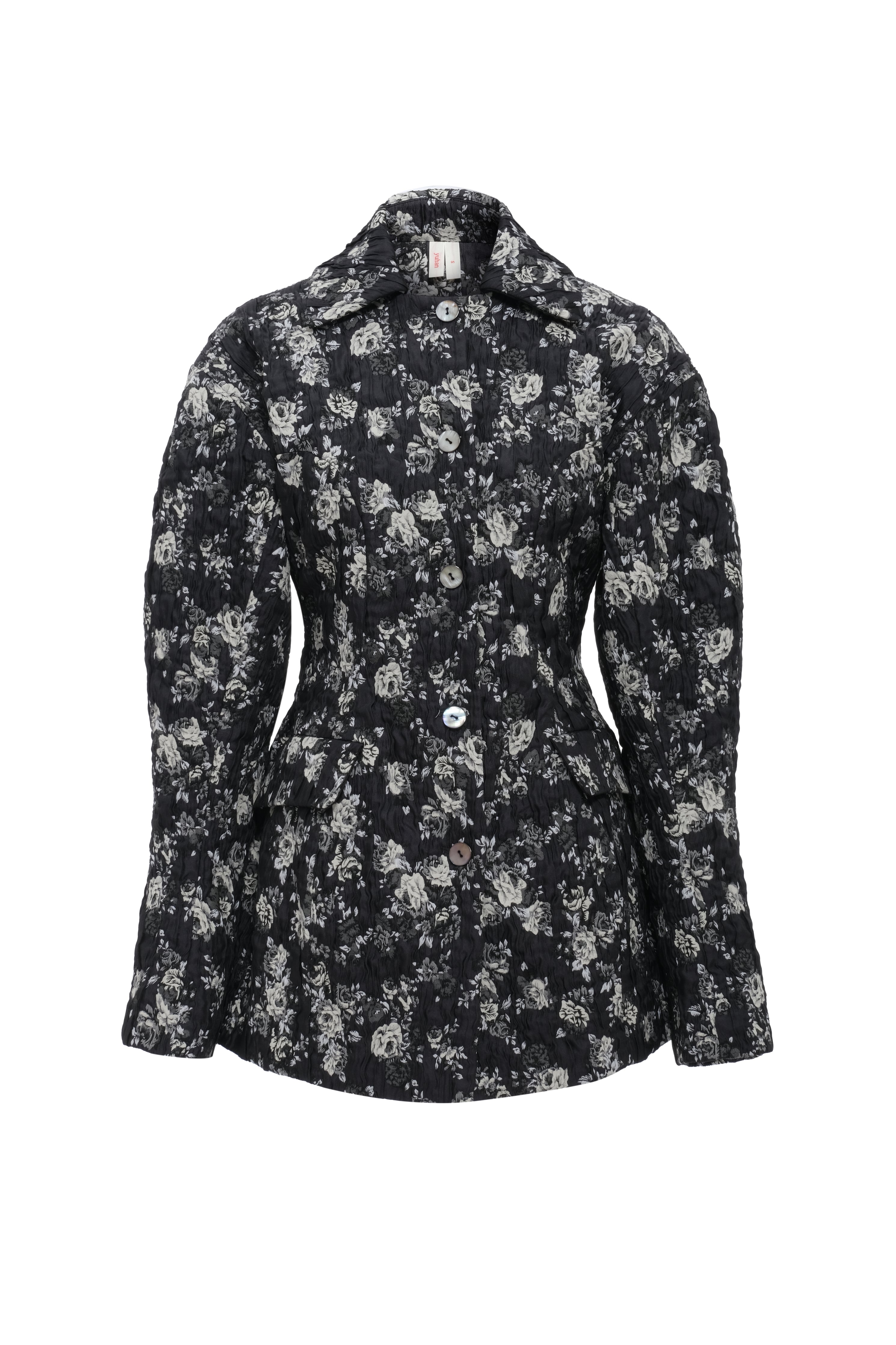 textured floral jacquard coat