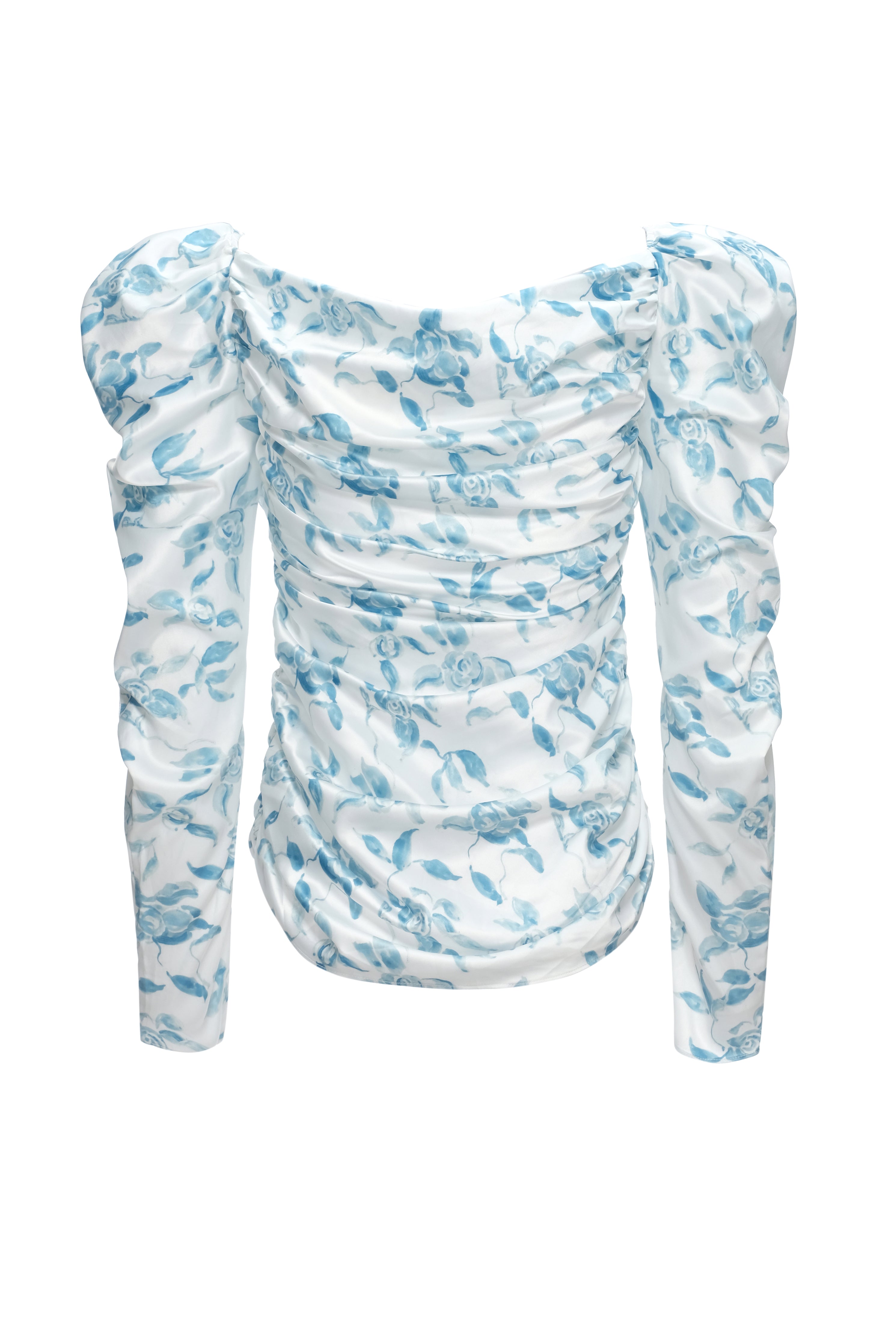 blue rose draped satin top