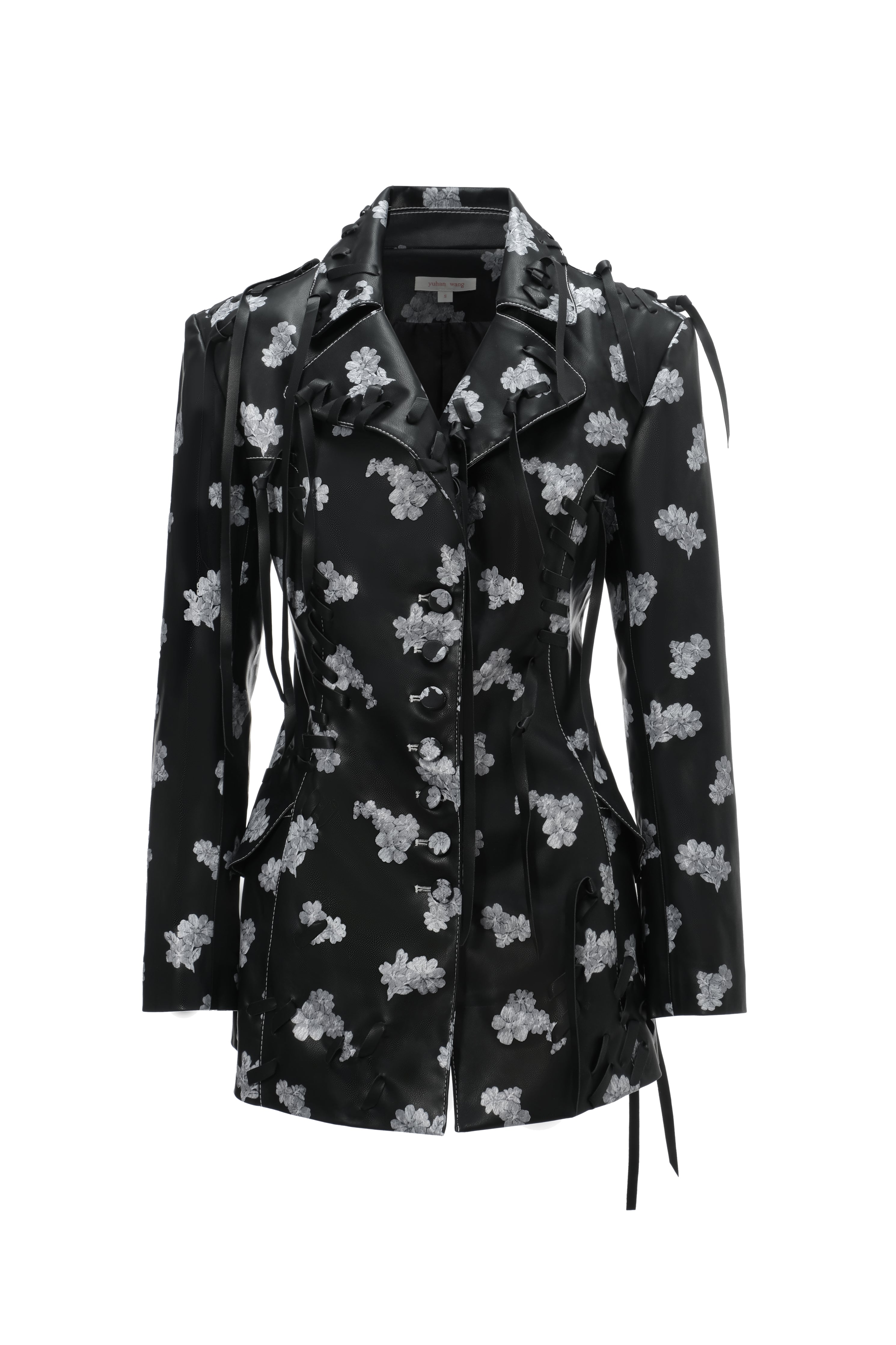 floral faux leather tailored  jacket