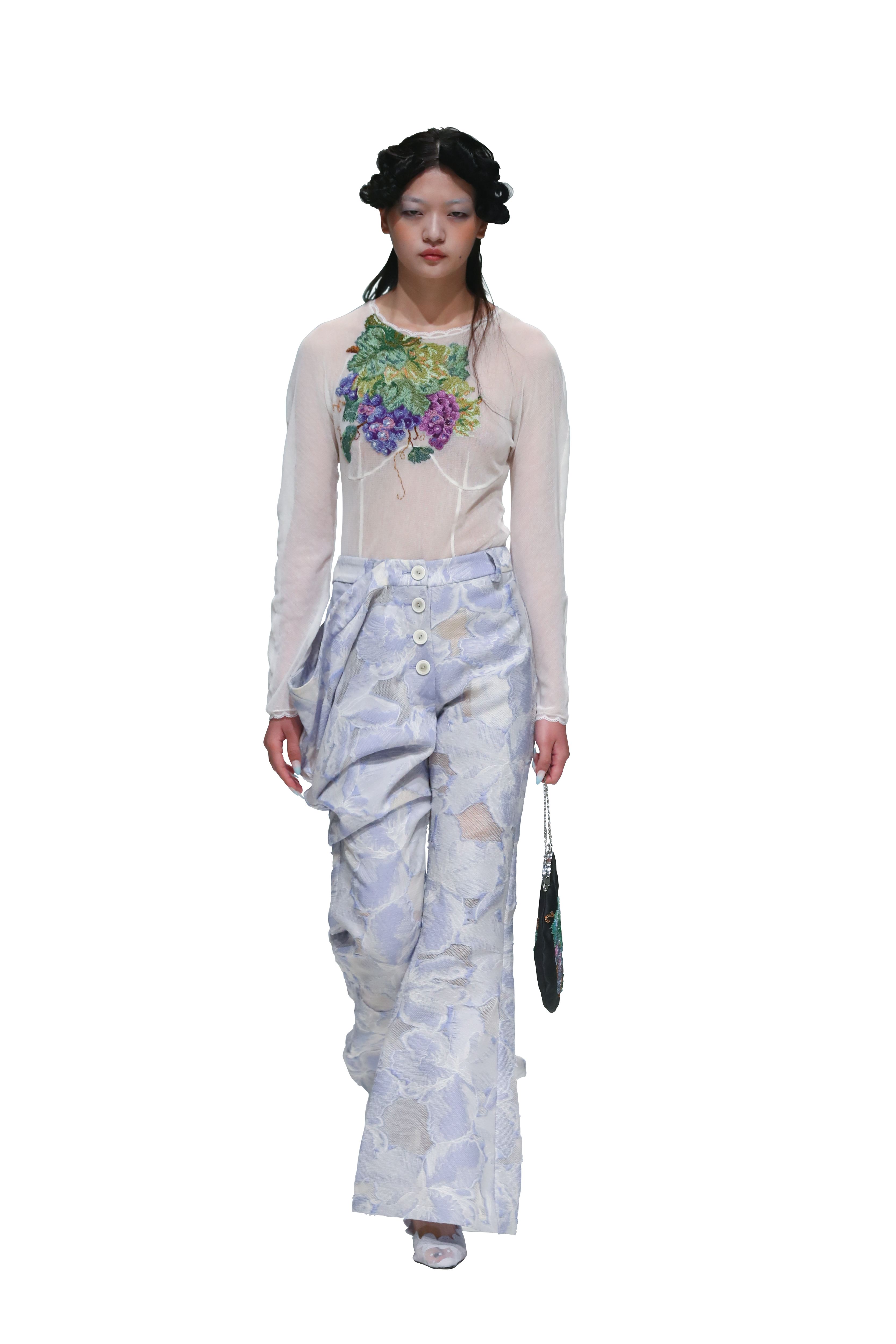 draped jacquard trousers